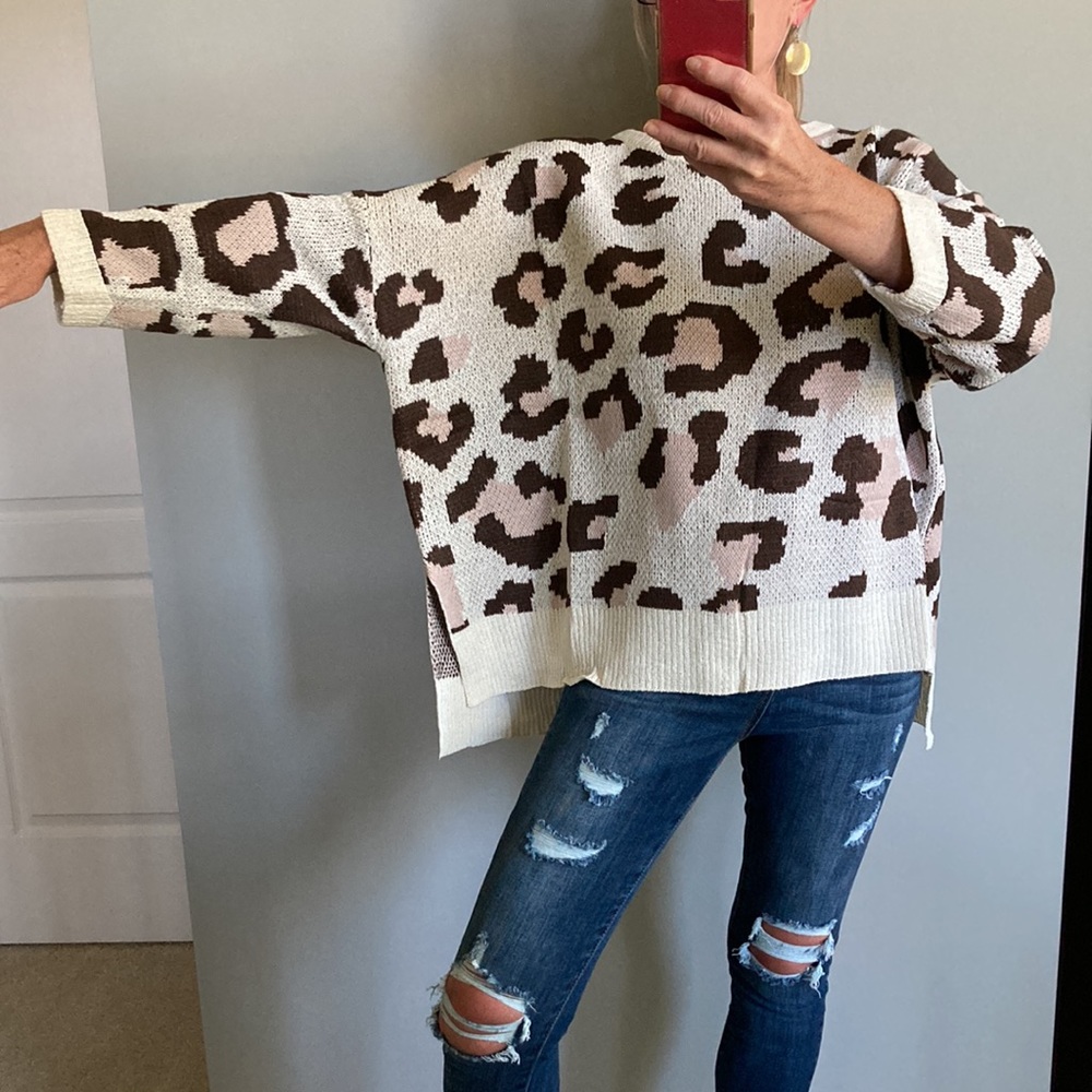 Animal Print Dolman Sleeves Oversized Fit Sweater - Picture 10 of 13